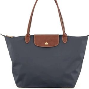 Longchamp large tote; dark gray/slate color